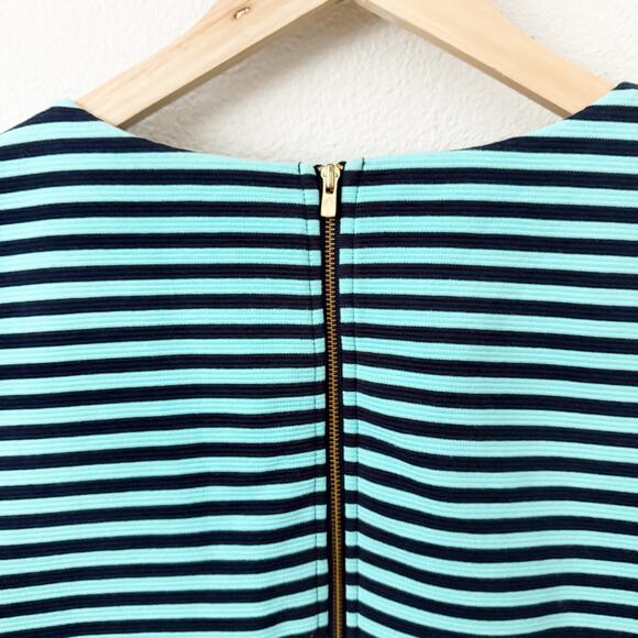 LILLY PULITZER | Navy Green Stripe Shift Dress Short Sleeve Short | Size Medium - Picture 7 of 10
